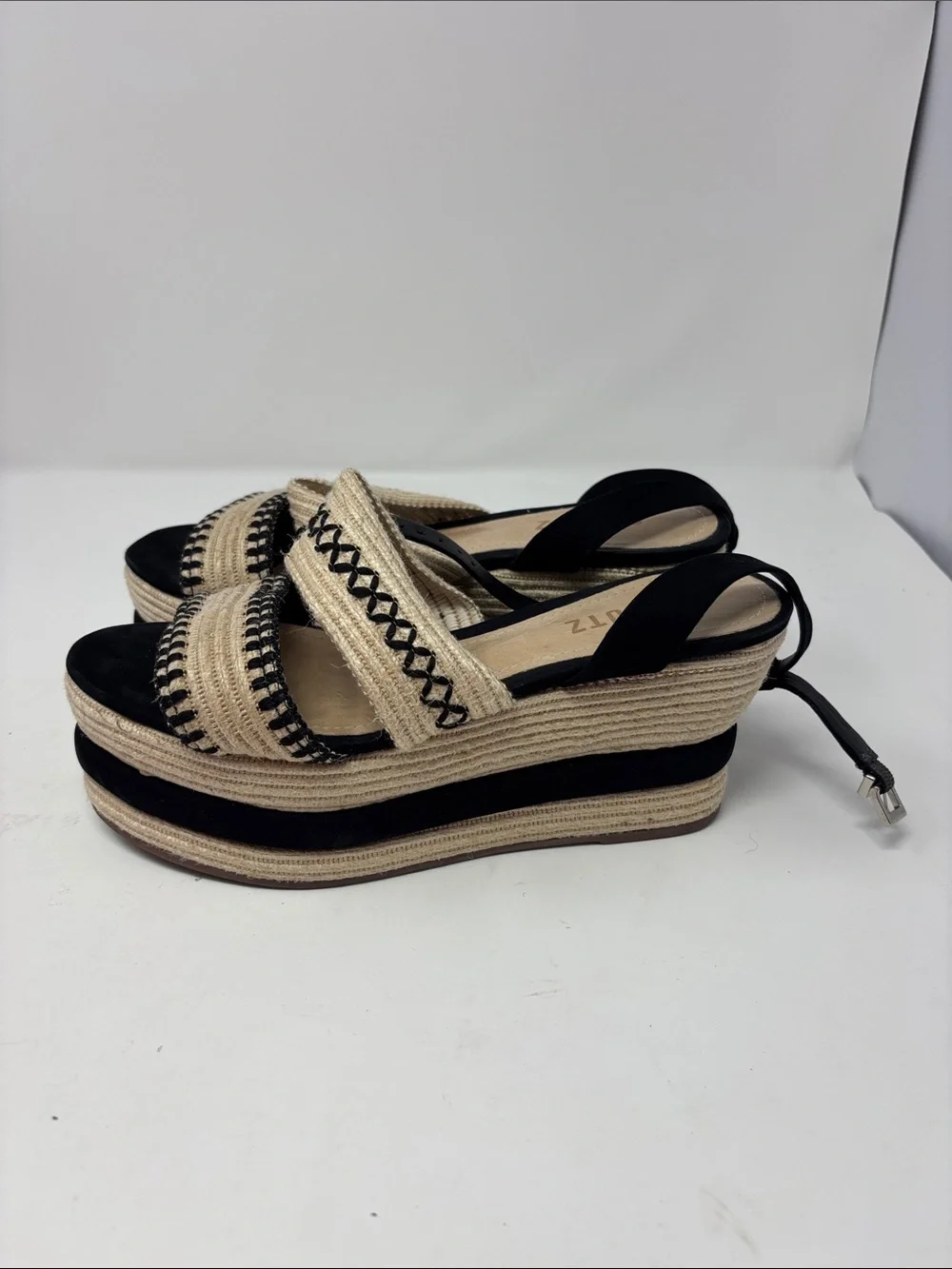 SCHUTZ | 6.5B 6.5 B Black and Natural Espadrille Platform Sandals